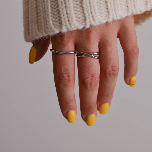 2-Finger Unique Silver Ring