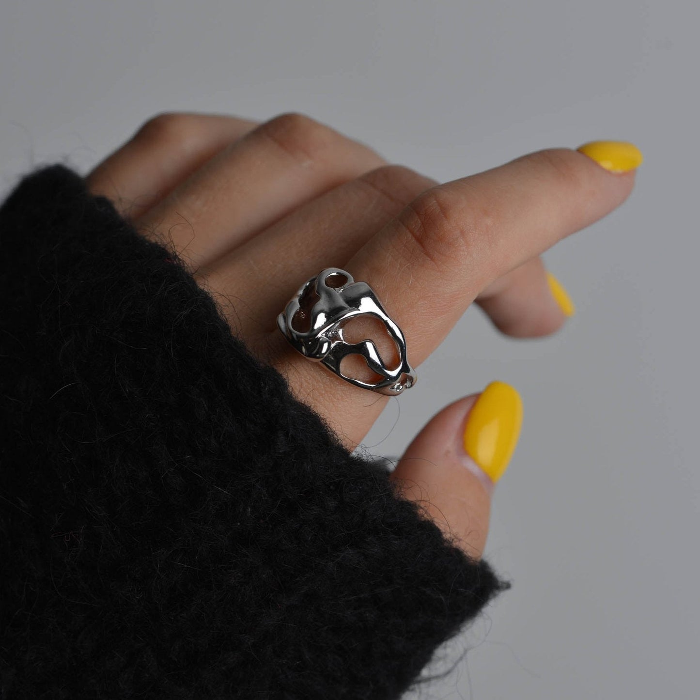 Asymmetrical Chunky Silver Ring Set