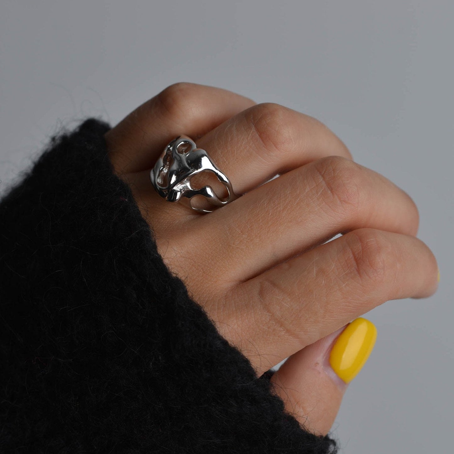 Asymmetrical Chunky Silver Ring Set
