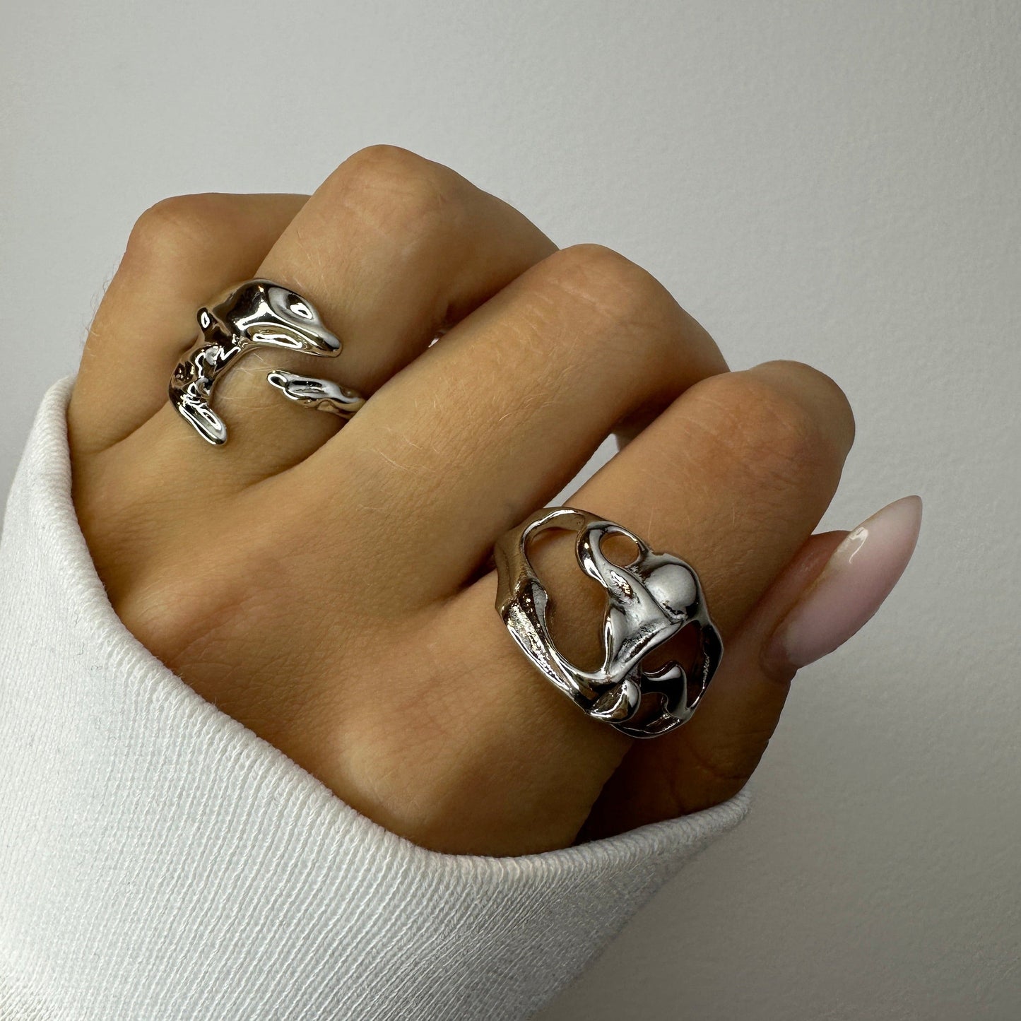 Asymmetrical Chunky Silver Ring Set
