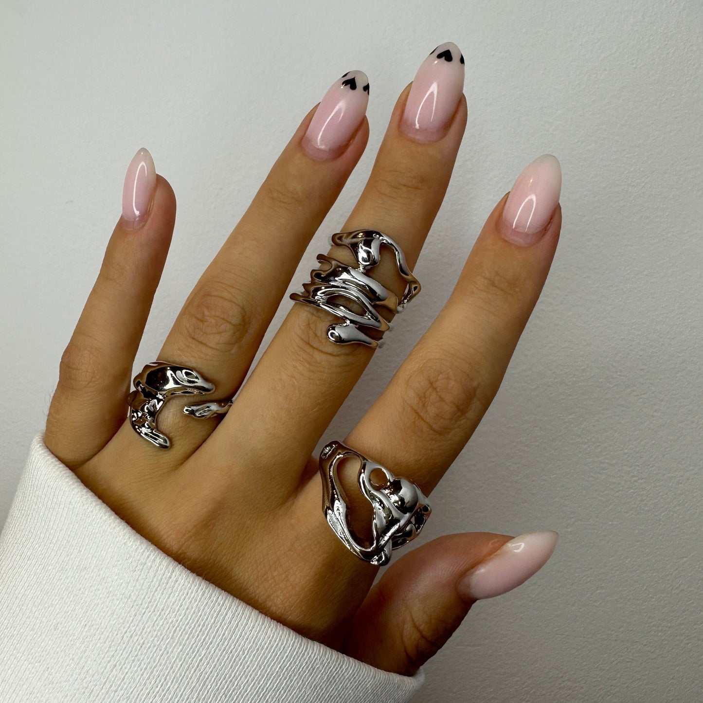 Asymmetrical Chunky Silver Ring Set