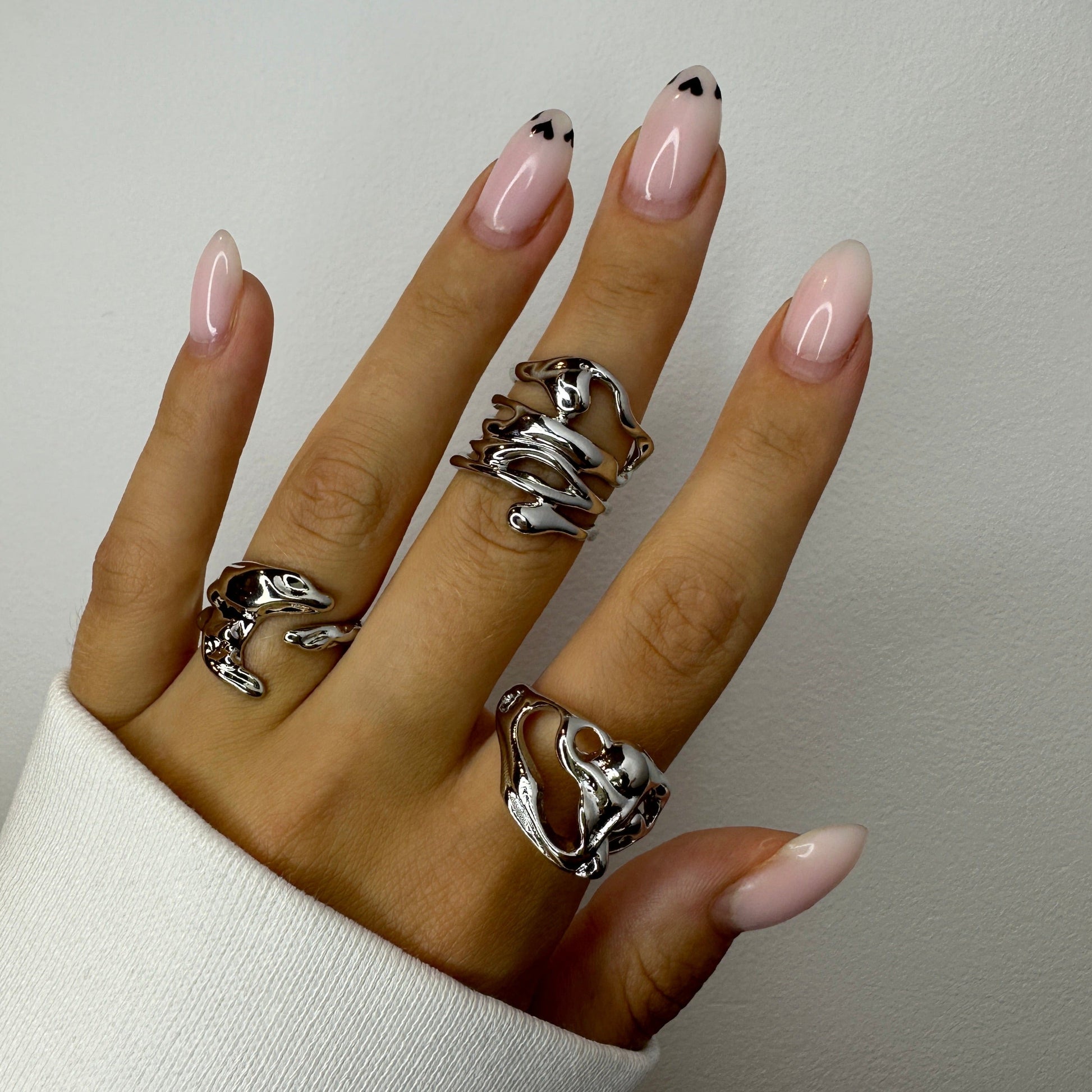 Asymmetrical Chunky Silver Ring Set