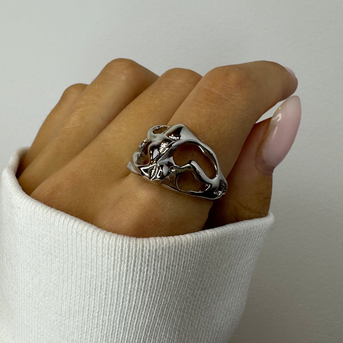 Asymmetrical Chunky Silver Ring Set