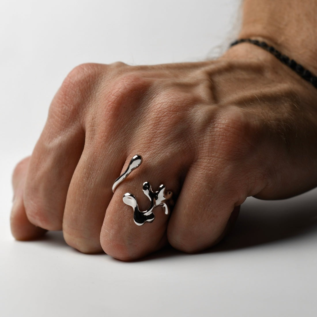 Asymmetrical Silver Ring Set for men