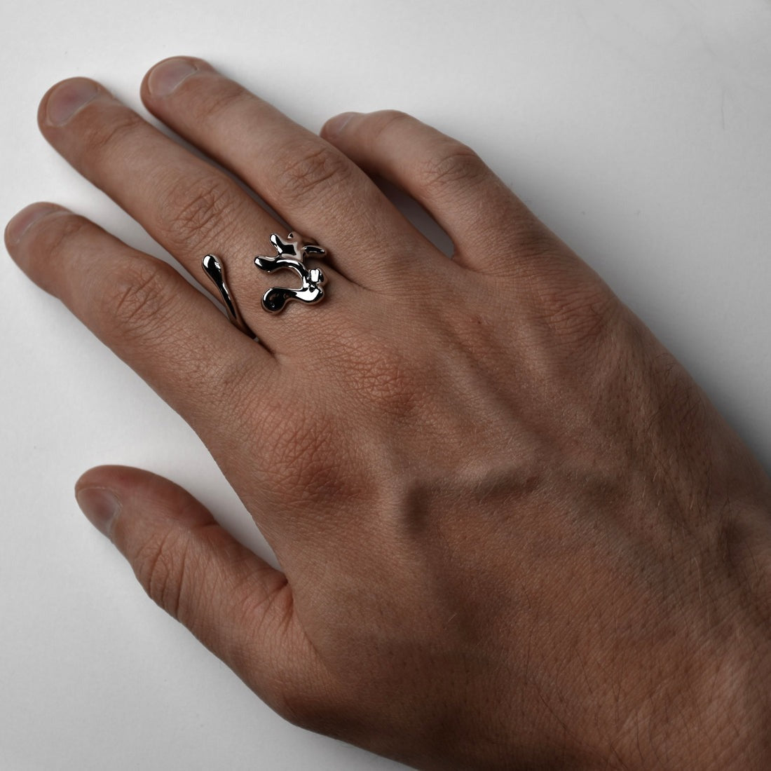 Asymmetrical Silver Ring Set for men