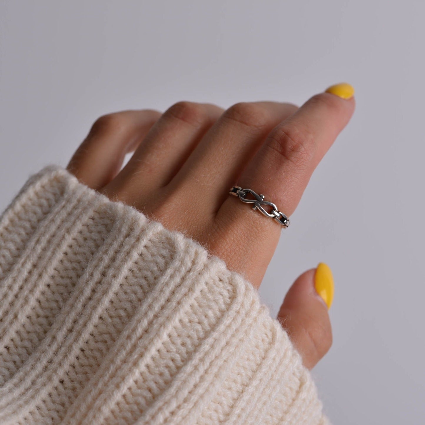 Black Onyx Chain Silver Ring