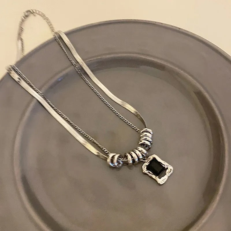 Black Silver Onyx Pendant Necklace