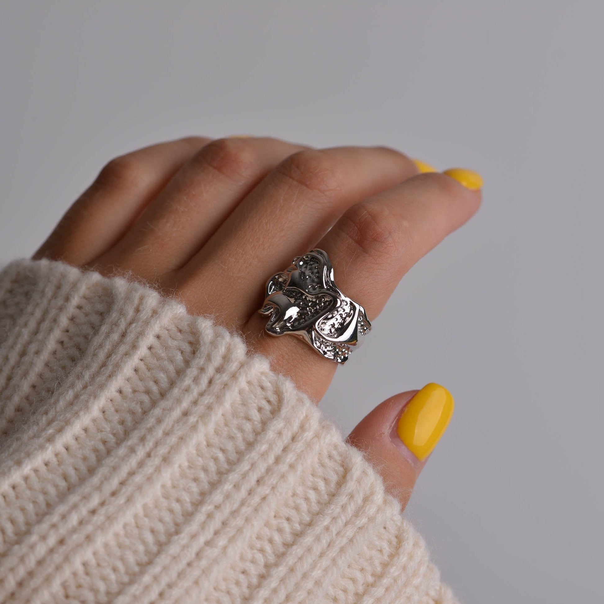 Chunky Liquid Metal Silver Ring