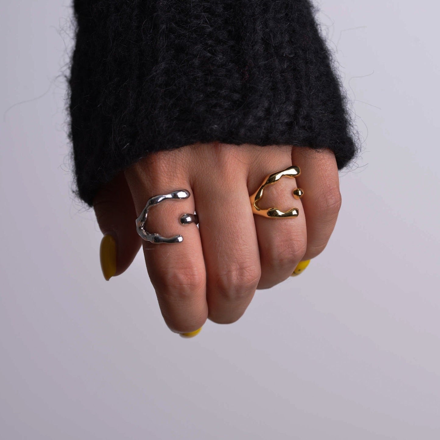 Elegant Liquid Metal Rings Gold and Silver