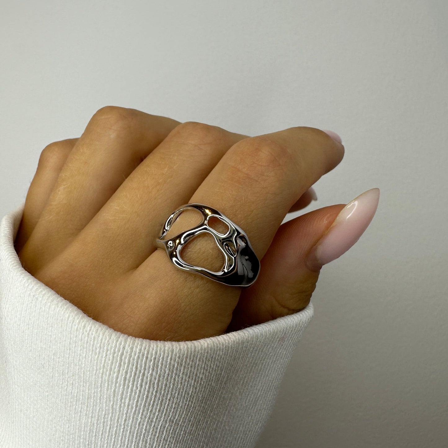 Geometric Irregular Abstract Silver Ring