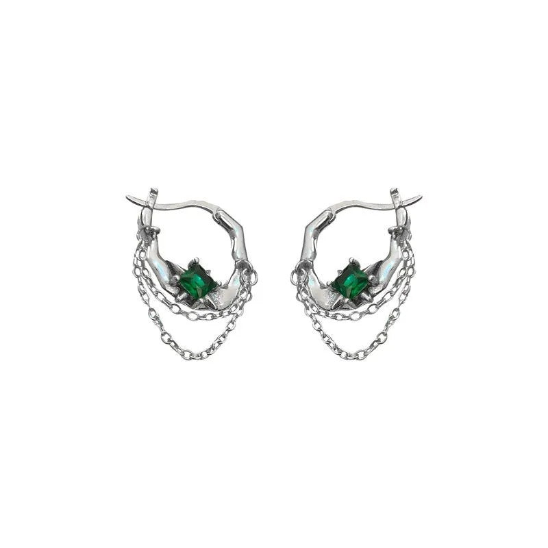 Green Emerald Chain Earrings