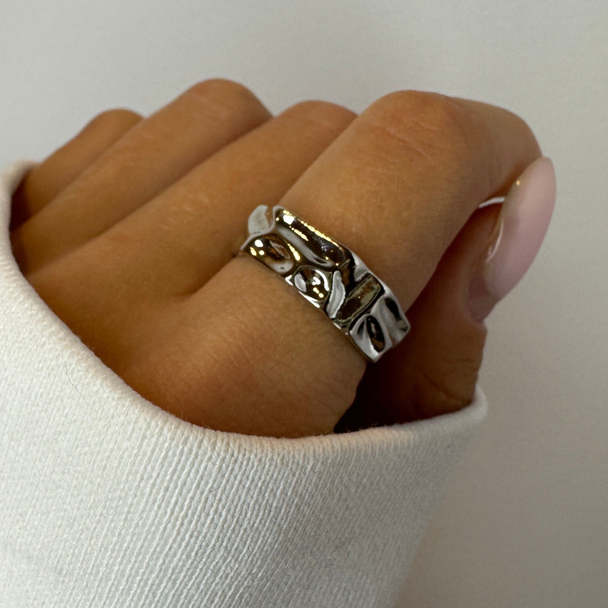 Hammered Liquid Metal Texture Ring