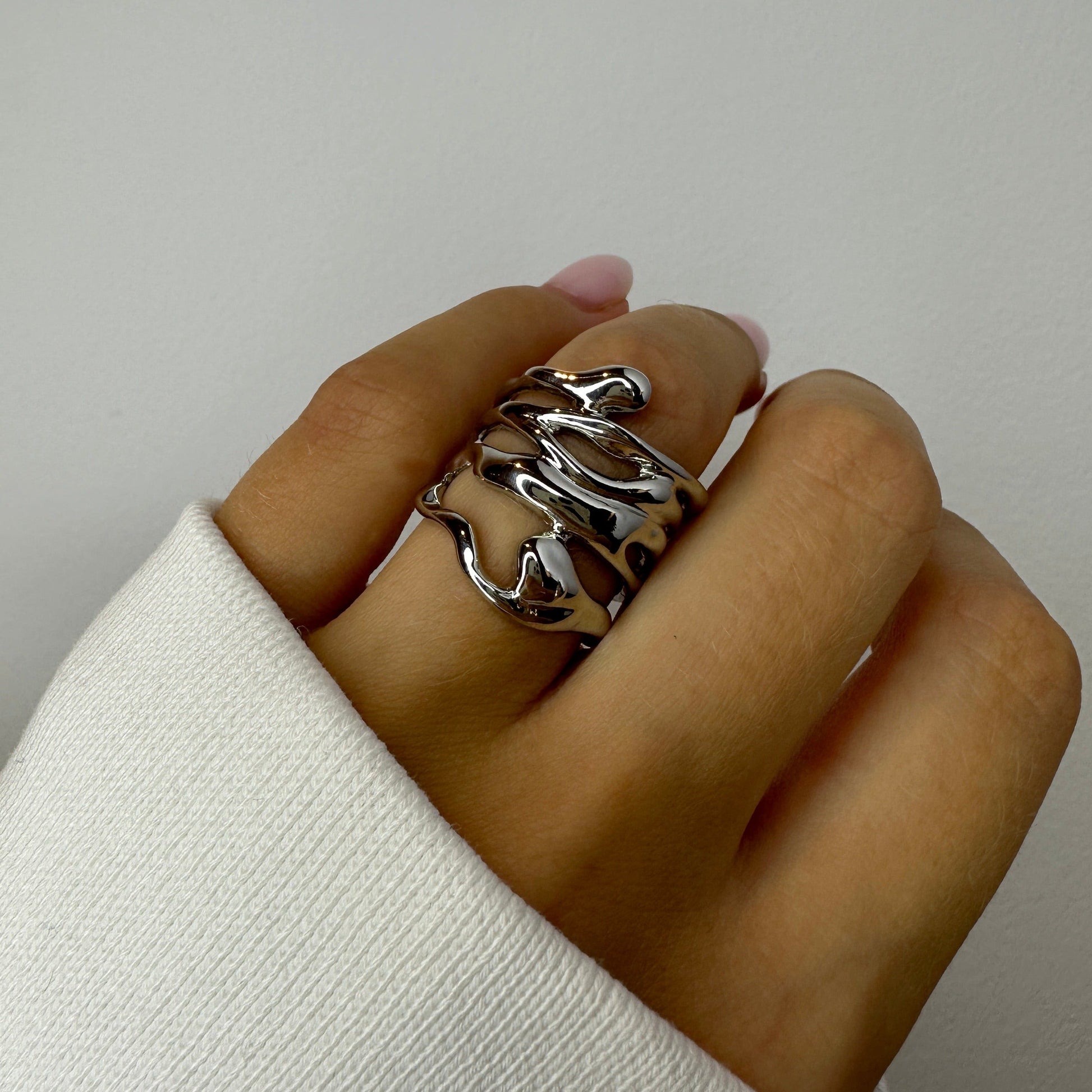 Liquid Metal Chunky Silver Rings