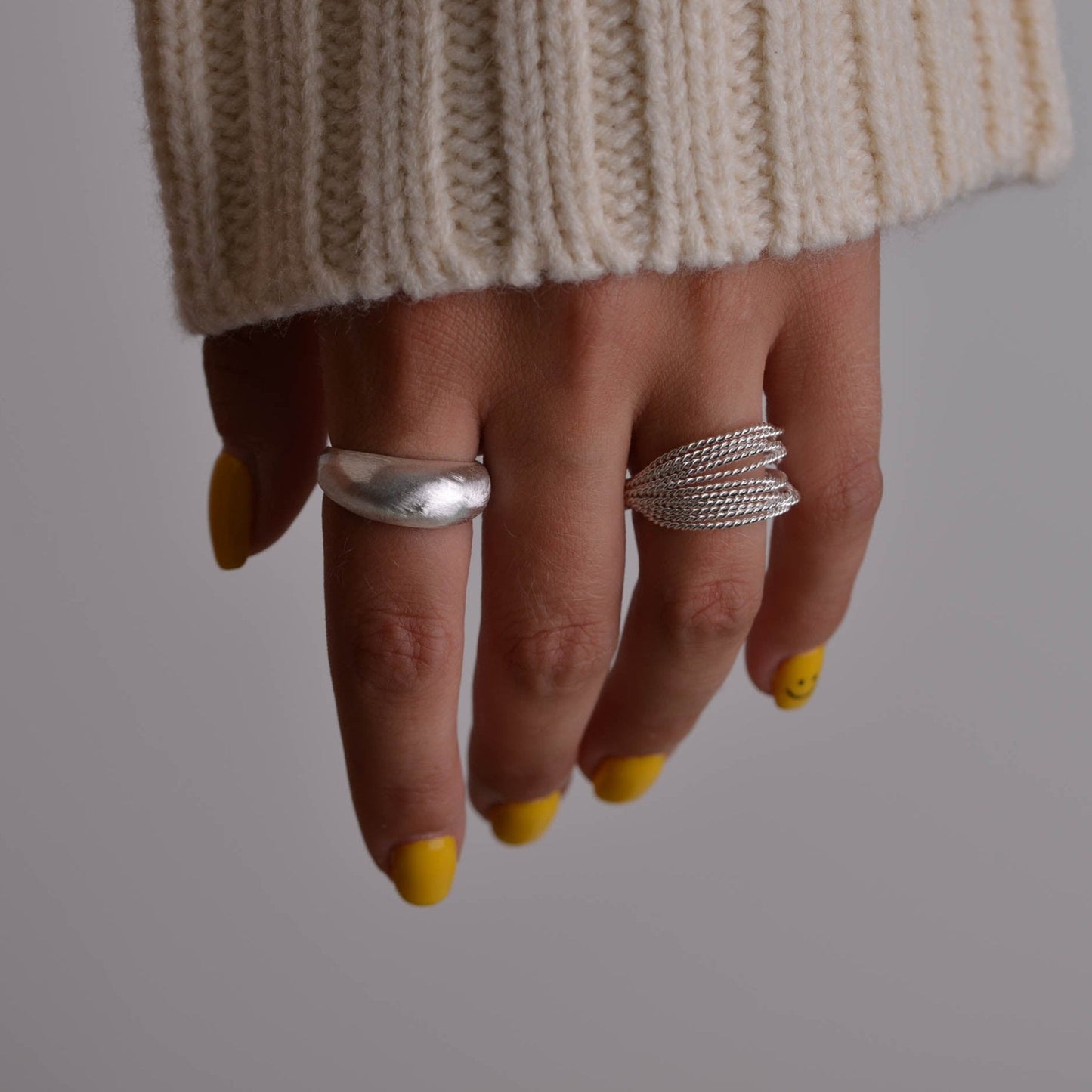 Irregular Pearl Chunky Silver Rings