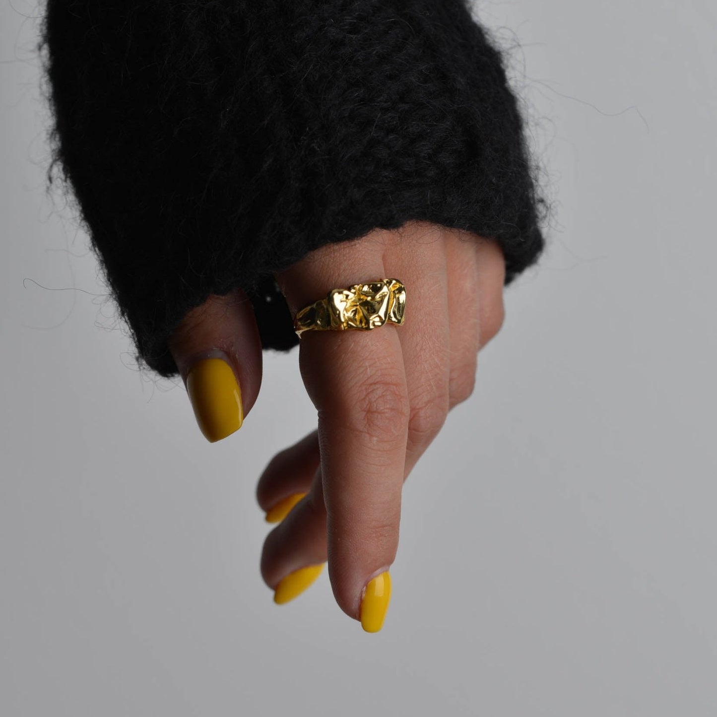 Melted Lava Liquid Metal Gold Ring