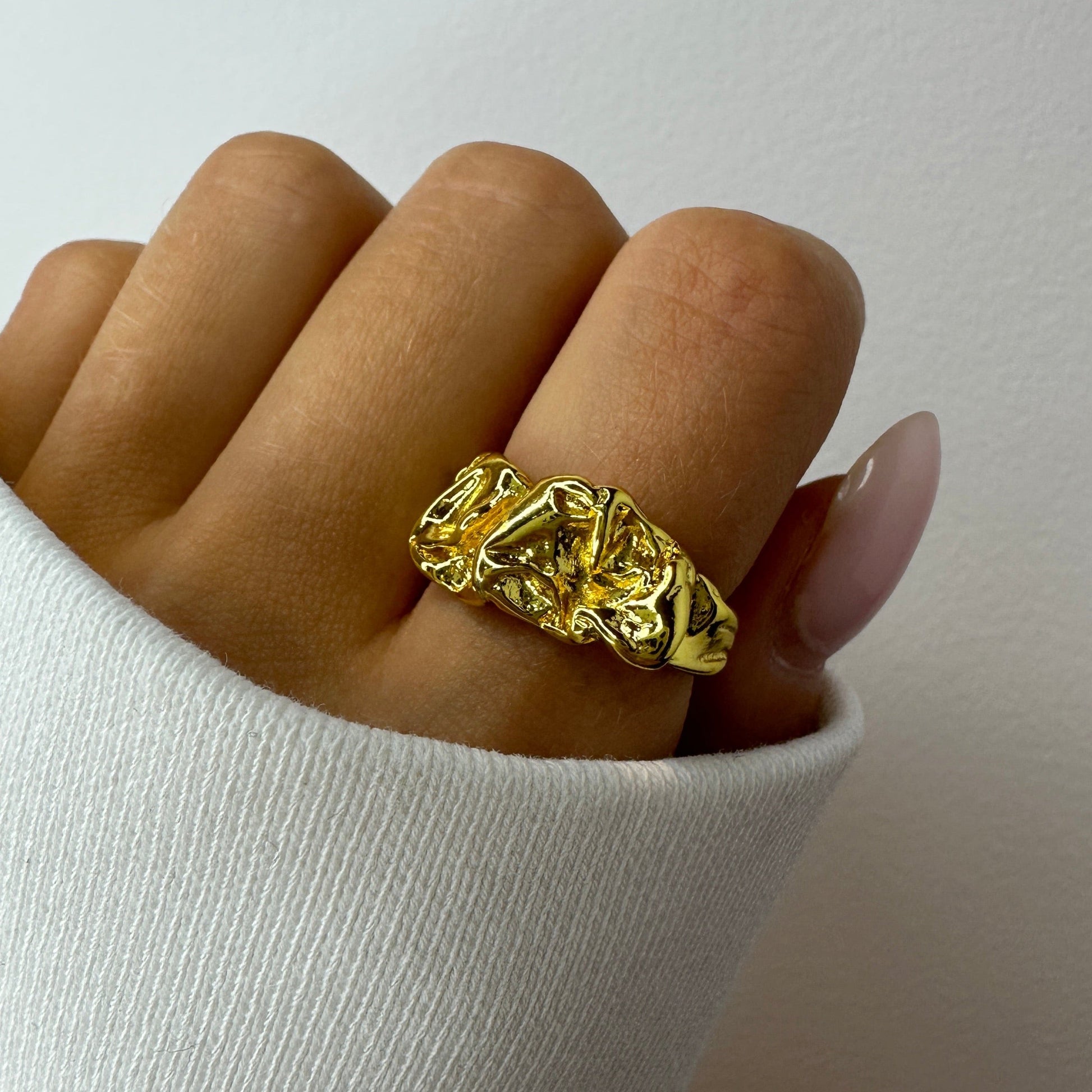 Melted Lava Liquid Metal Gold Ring