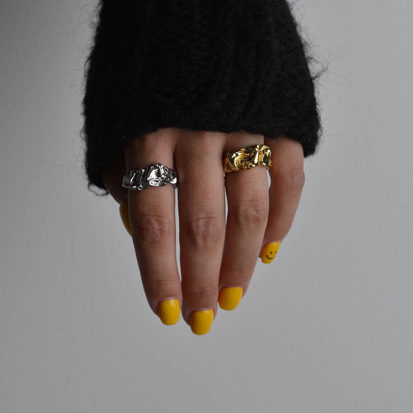 Melted Lava Liquid Metal Gold Rings