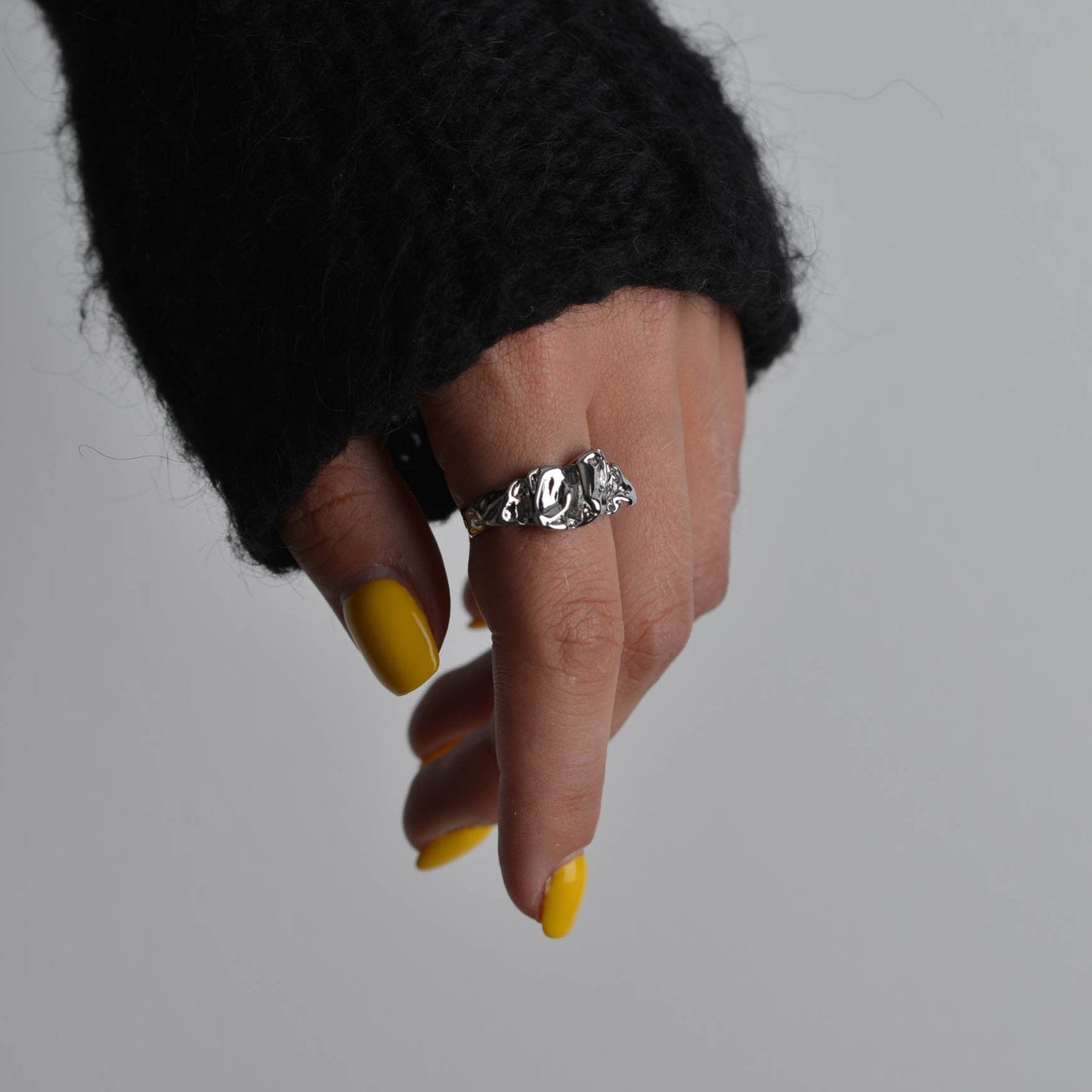 Melted Lava Liquid Metal Silver Ring