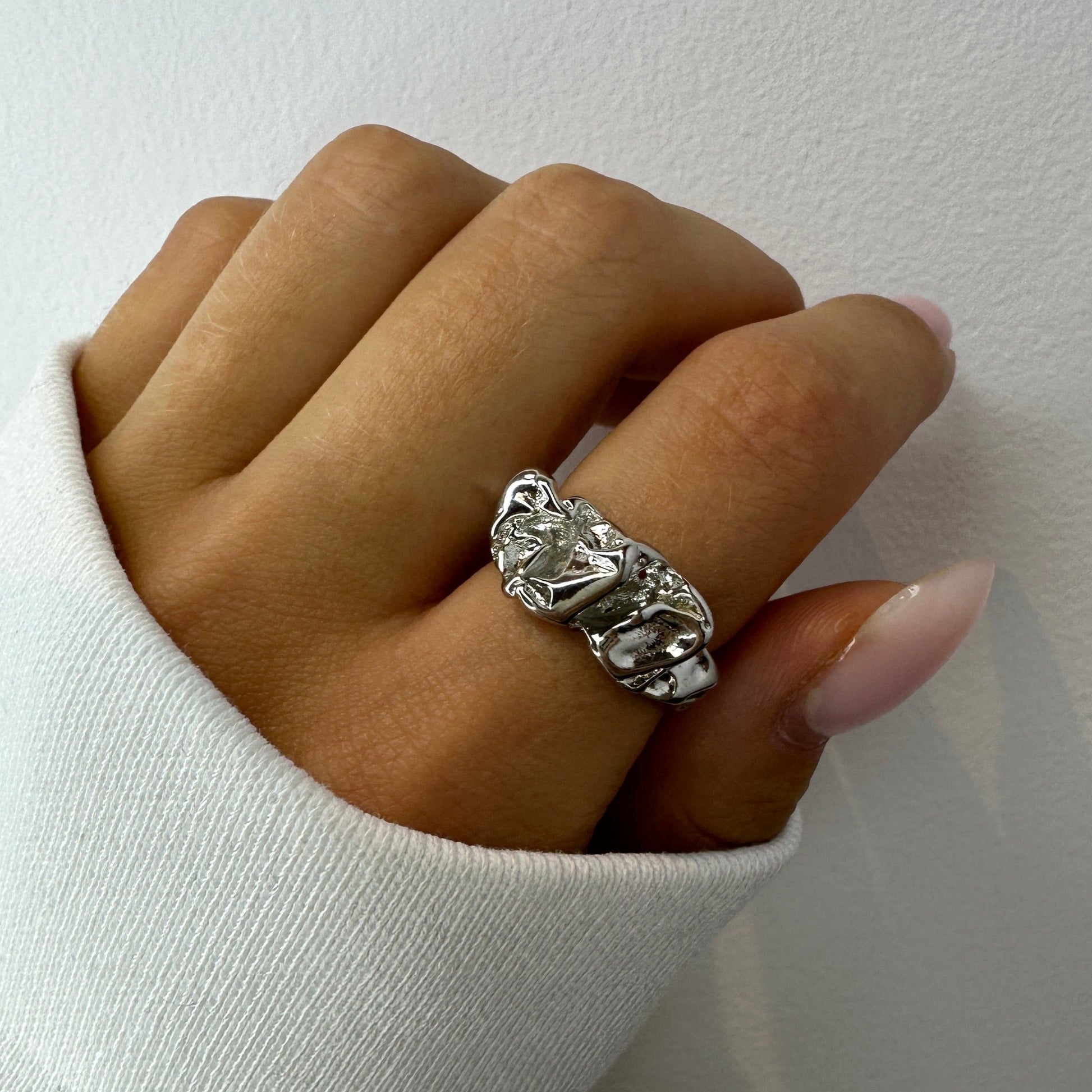 Melted Lava Liquid Metal Silver Ring
