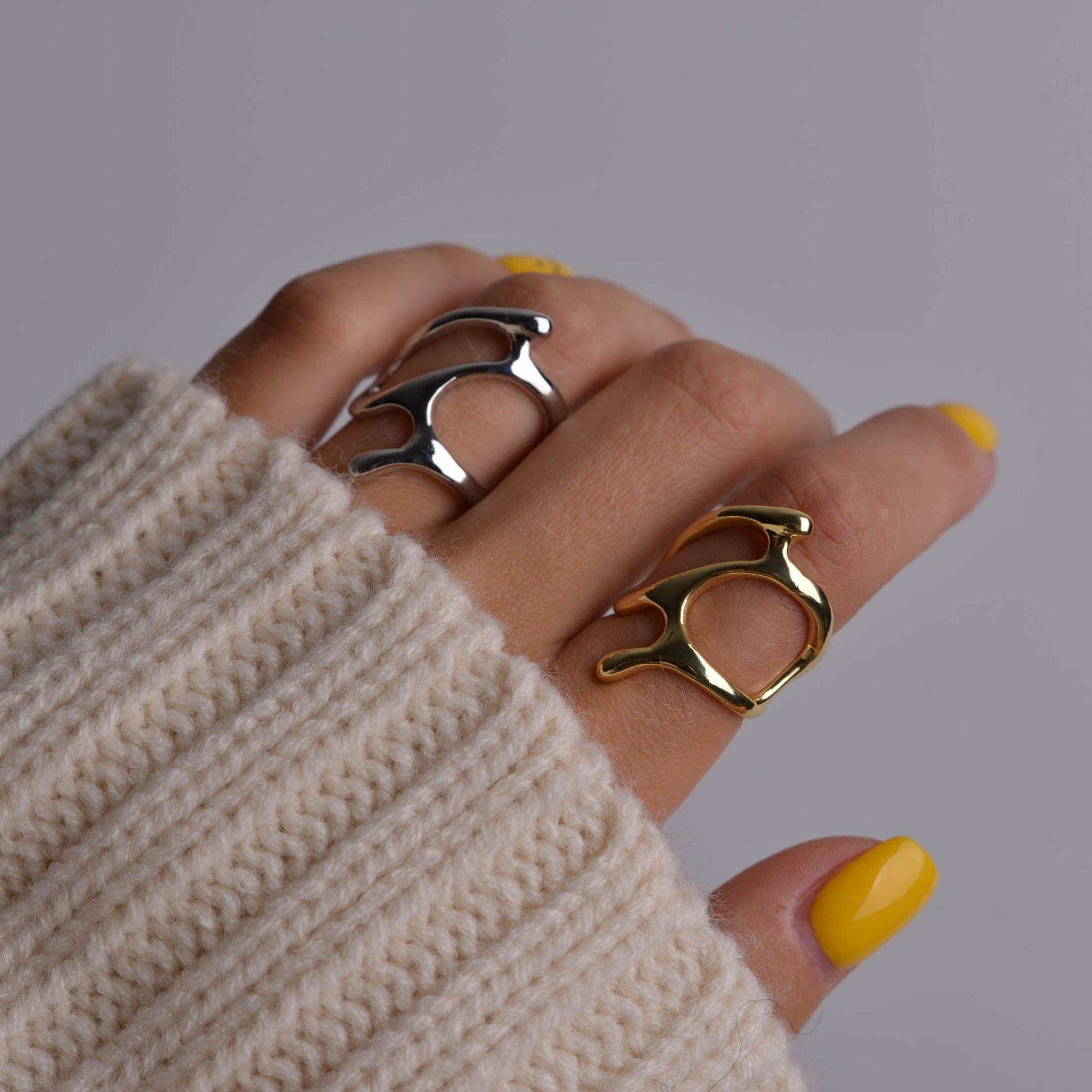 Modern Gold and Silver Geometric Rings