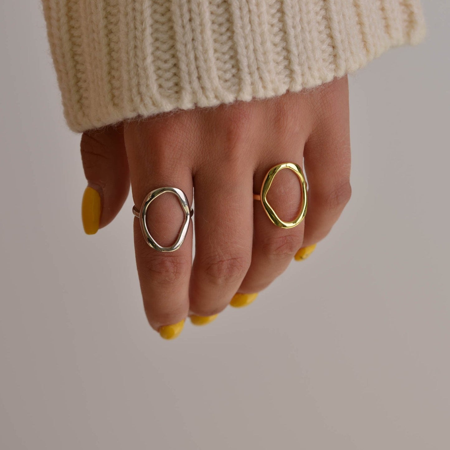Modern Round Silver and Gold Rings
