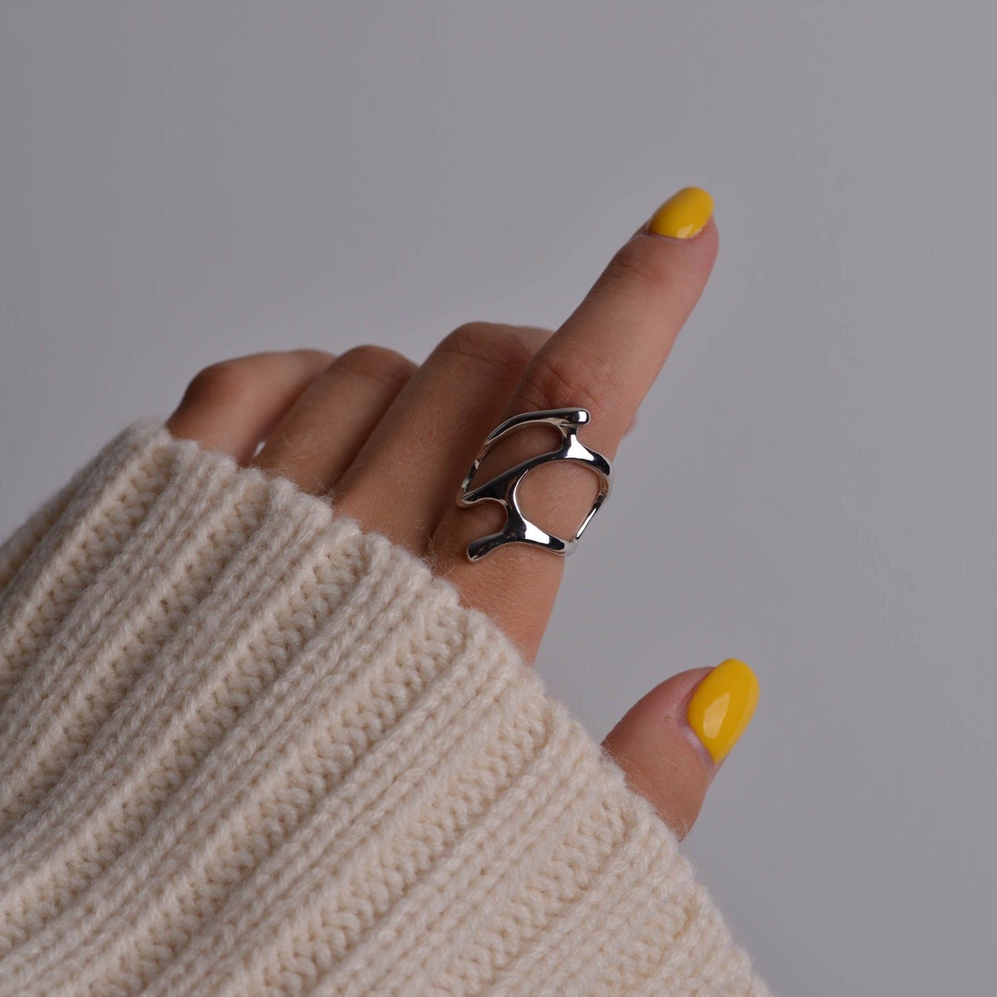 Modern Silver Geometric Chunky Ring