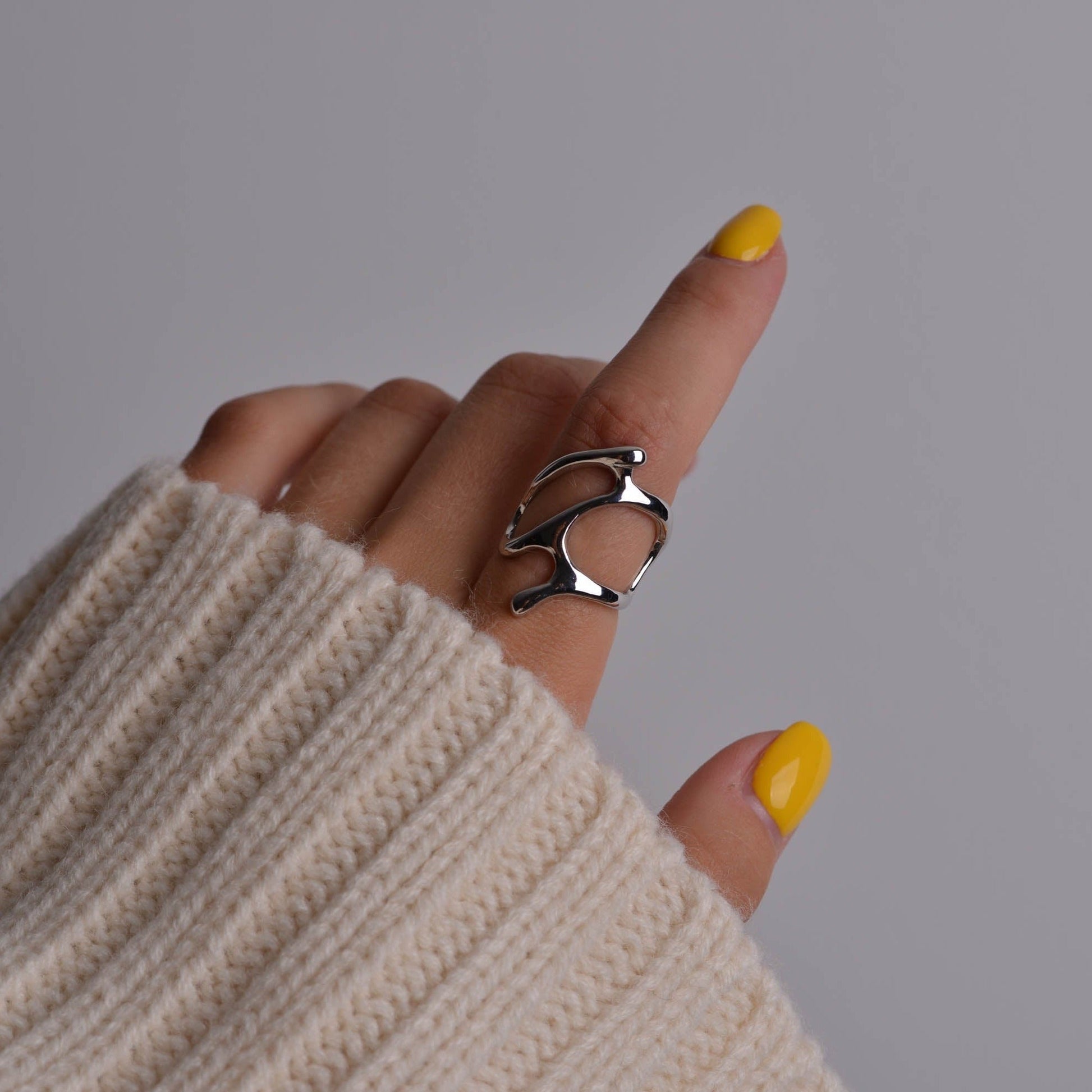 Modern Silver Geometric Chunky Ring