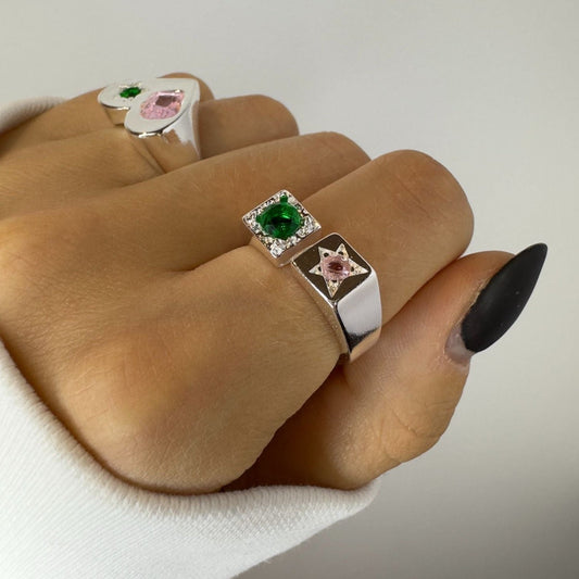 Multicolour Crystal Silver Ring