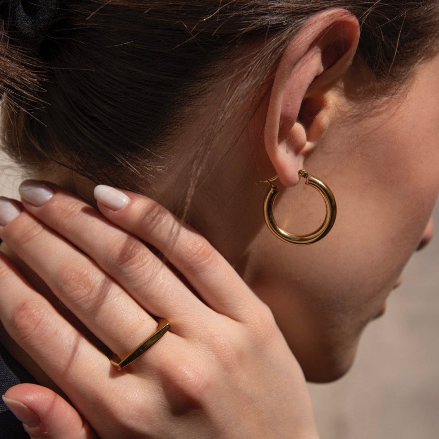Oval Round Gold Earrings