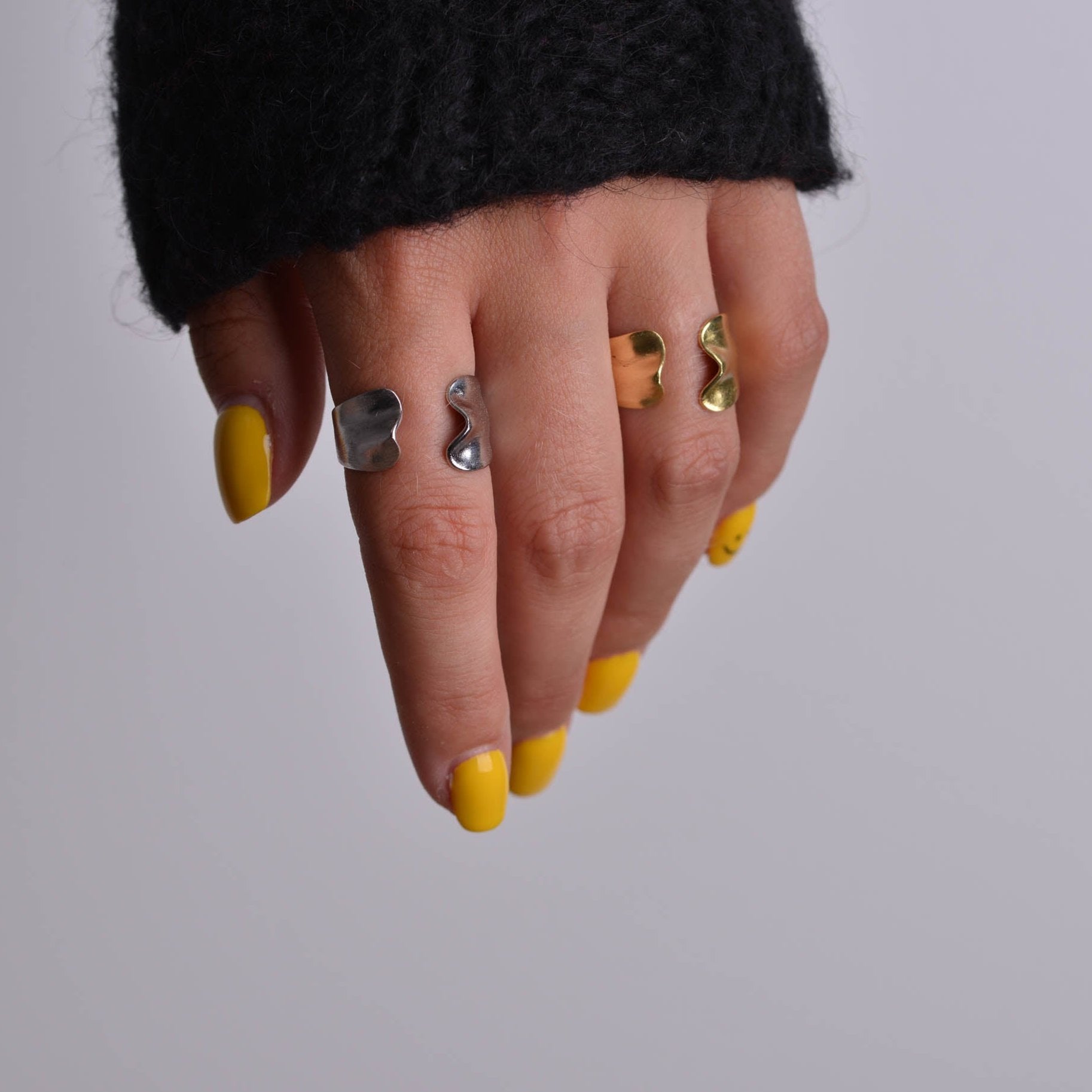 Rusty Polished Silver and Gold Rings