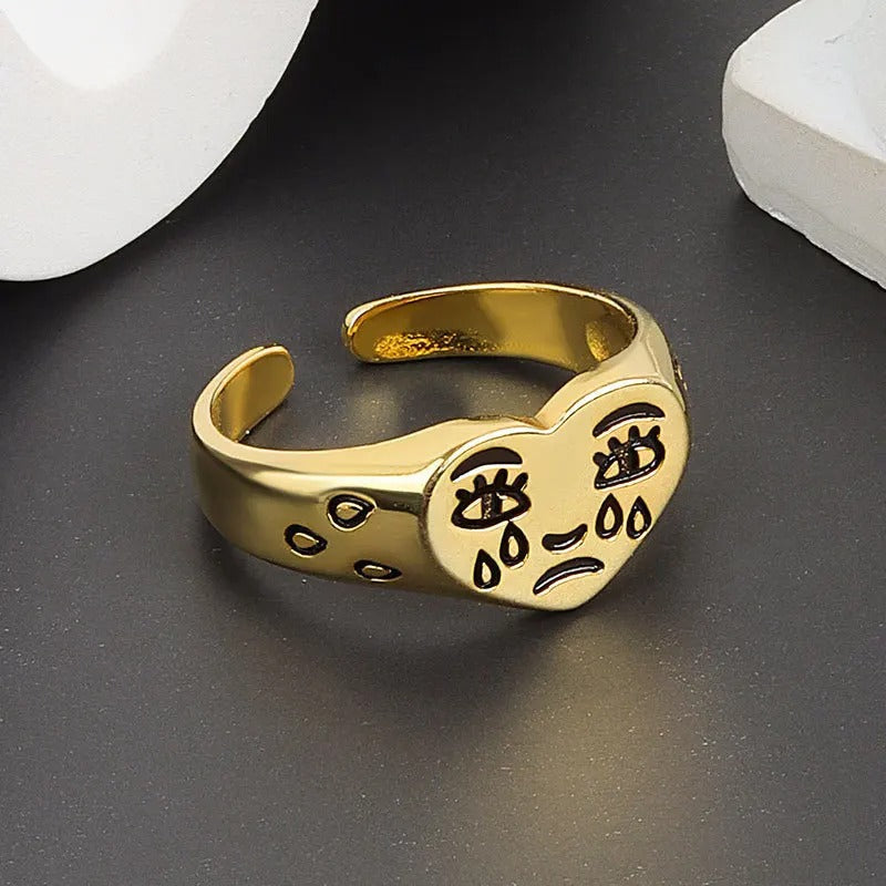 Sad Face Gold Ring