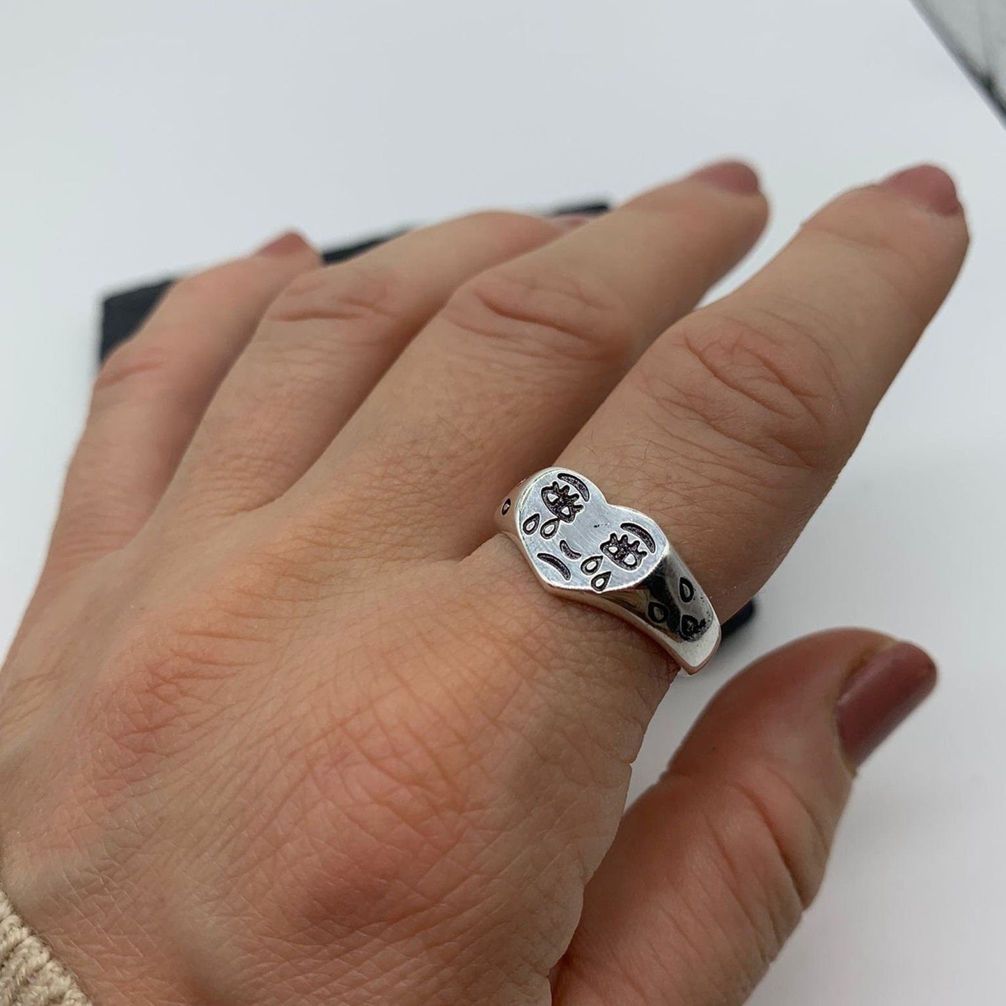 Sad Face Silver Ring