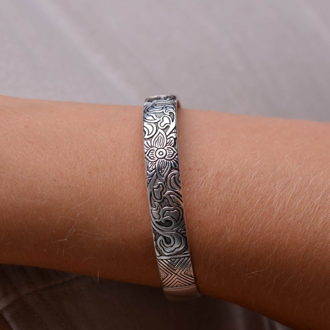 Silver Lotus Chunky Bracelet Bangle