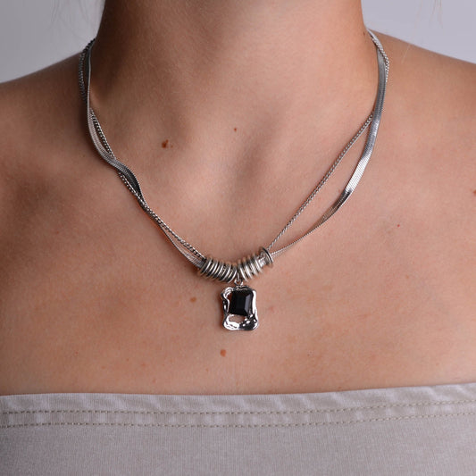 Silver Onyx Pendant Necklace