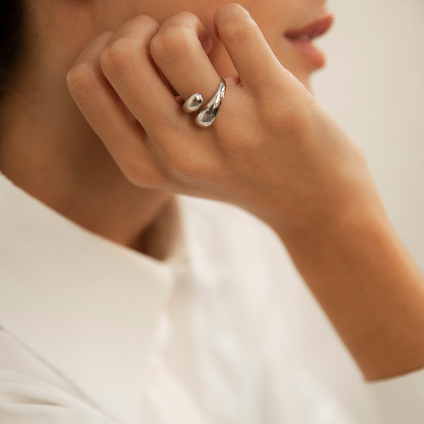 Twisted Dangle Drop Silver Ring