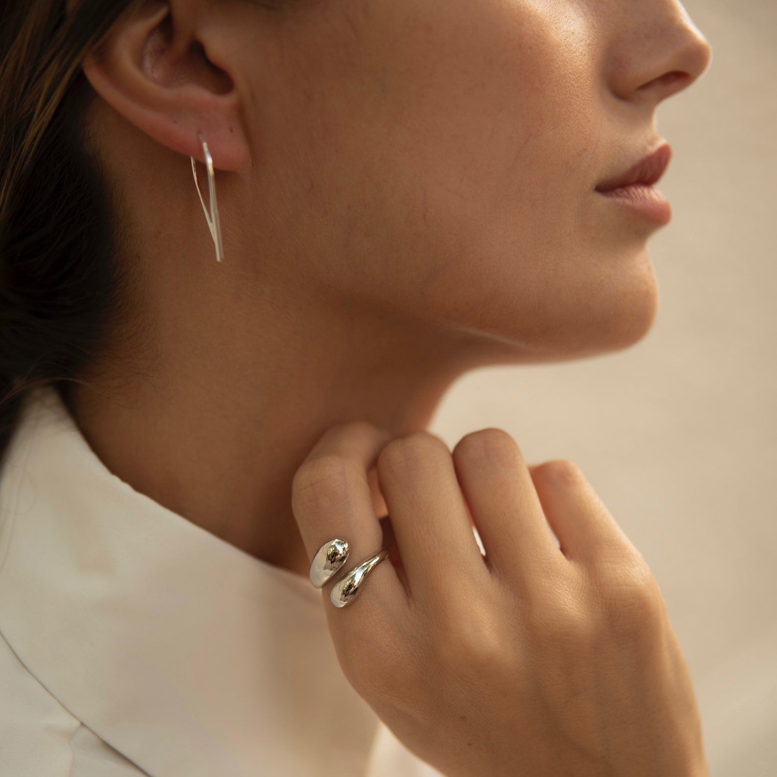 Twisted Dangle Drop Silver Ring