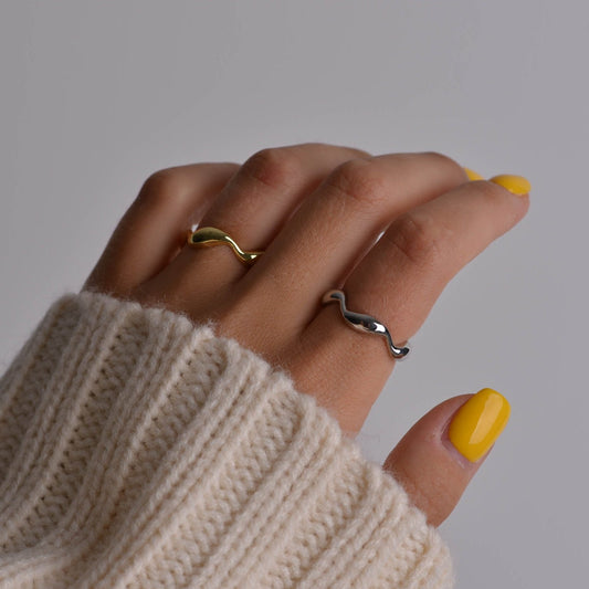 Wavy Silver and Gold Ring