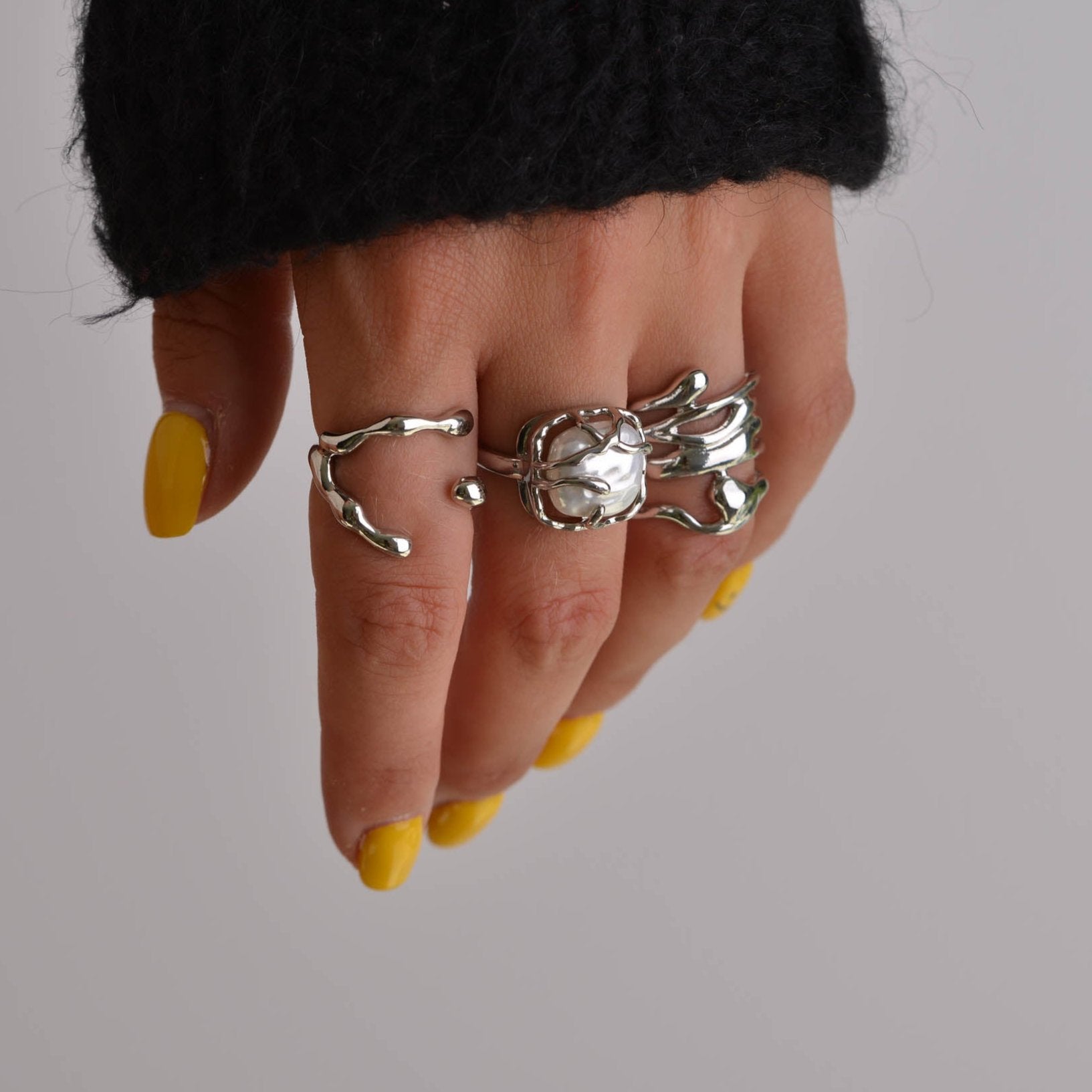 Three Shiny Silver Ring Set