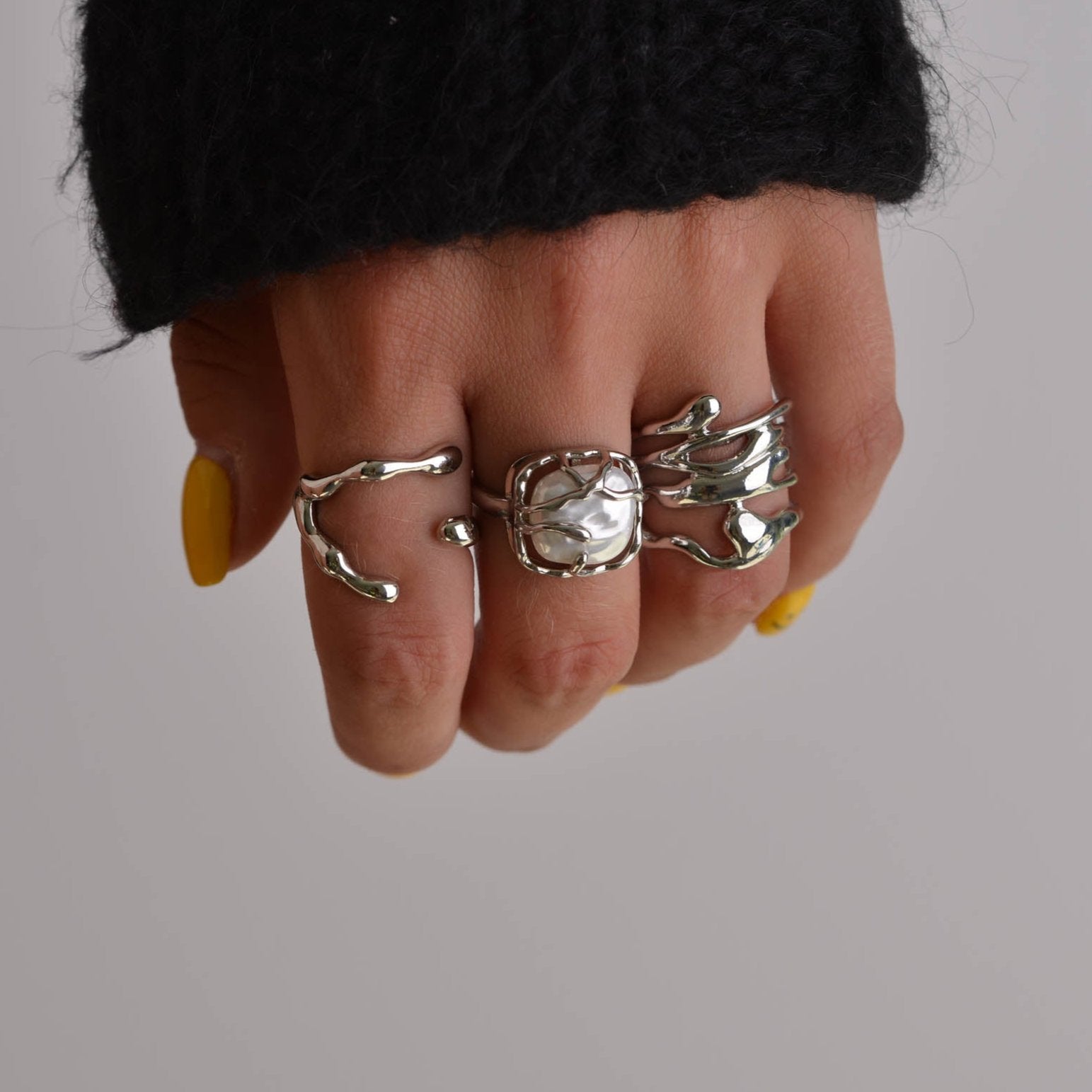 Three Shiny Silver Ring Set