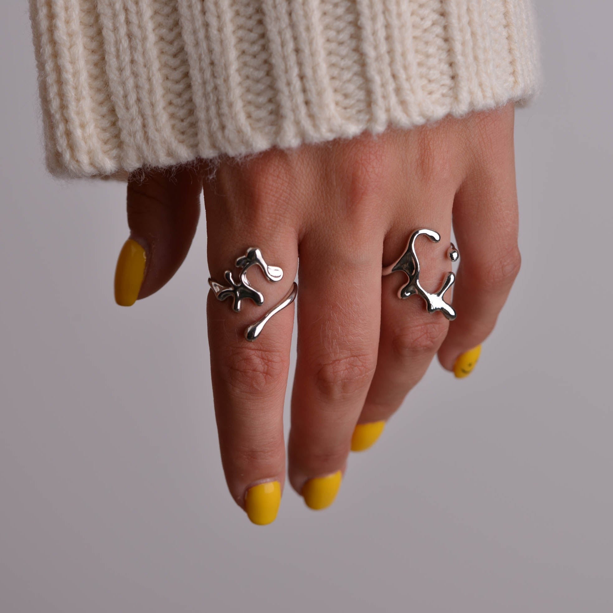 Asymmetrical Silver Ring Set