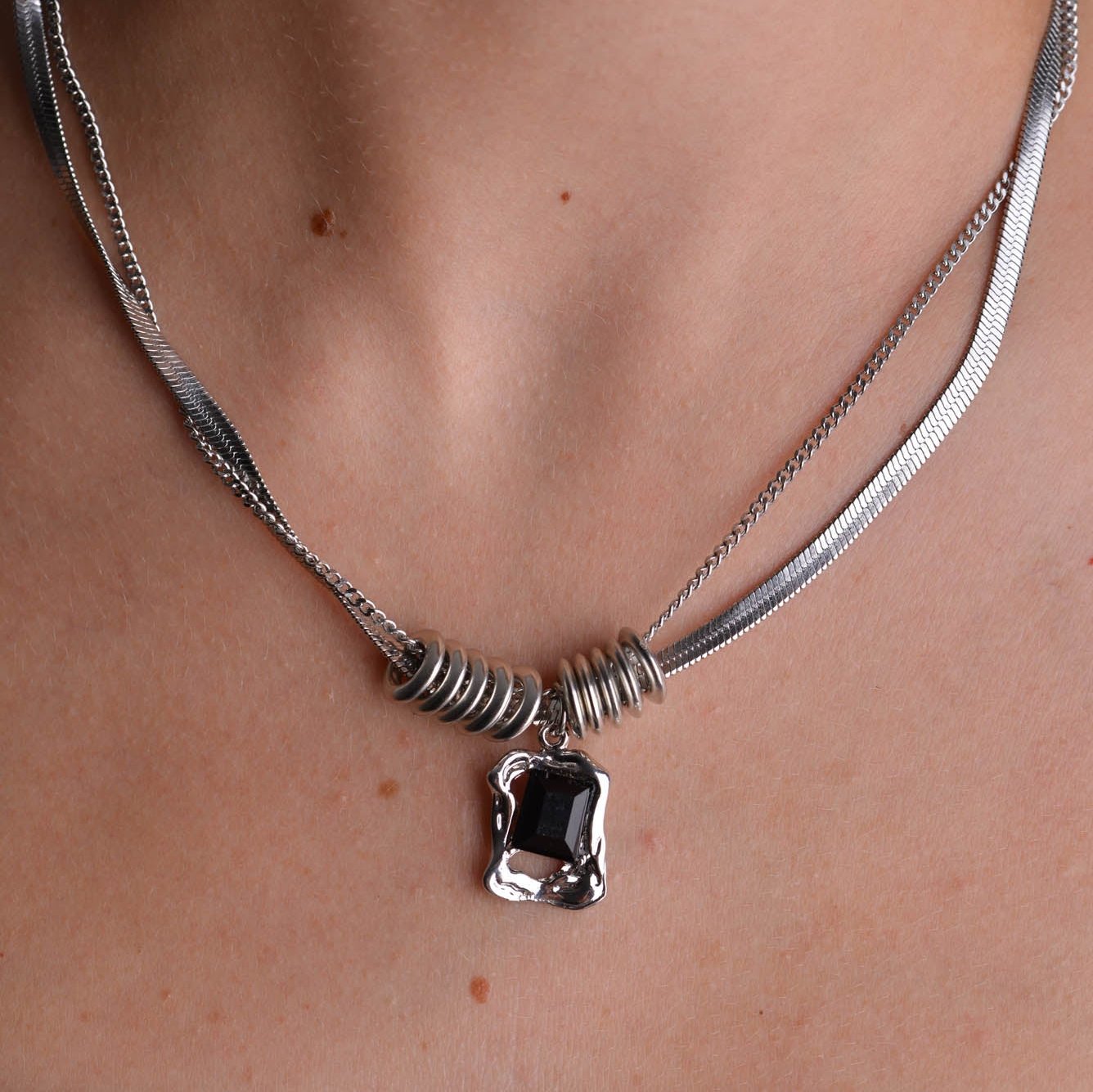 Silver Onyx Pendant Necklace