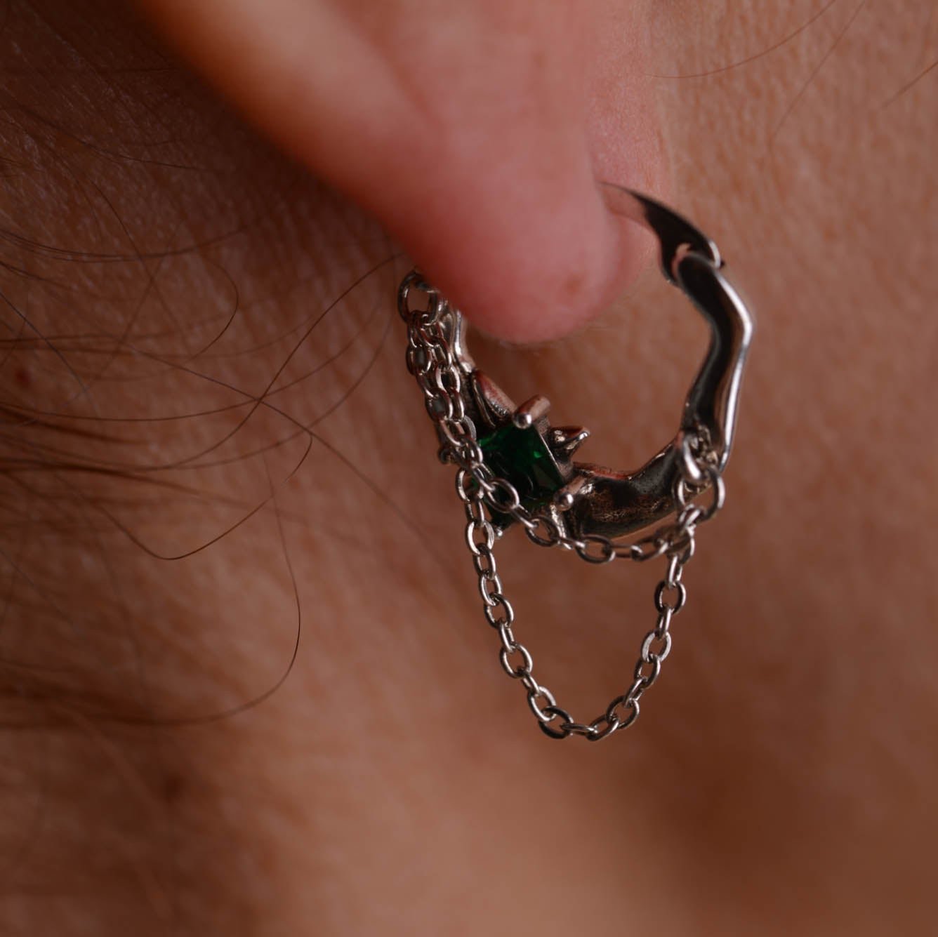 Green Emerald Chain Earrings