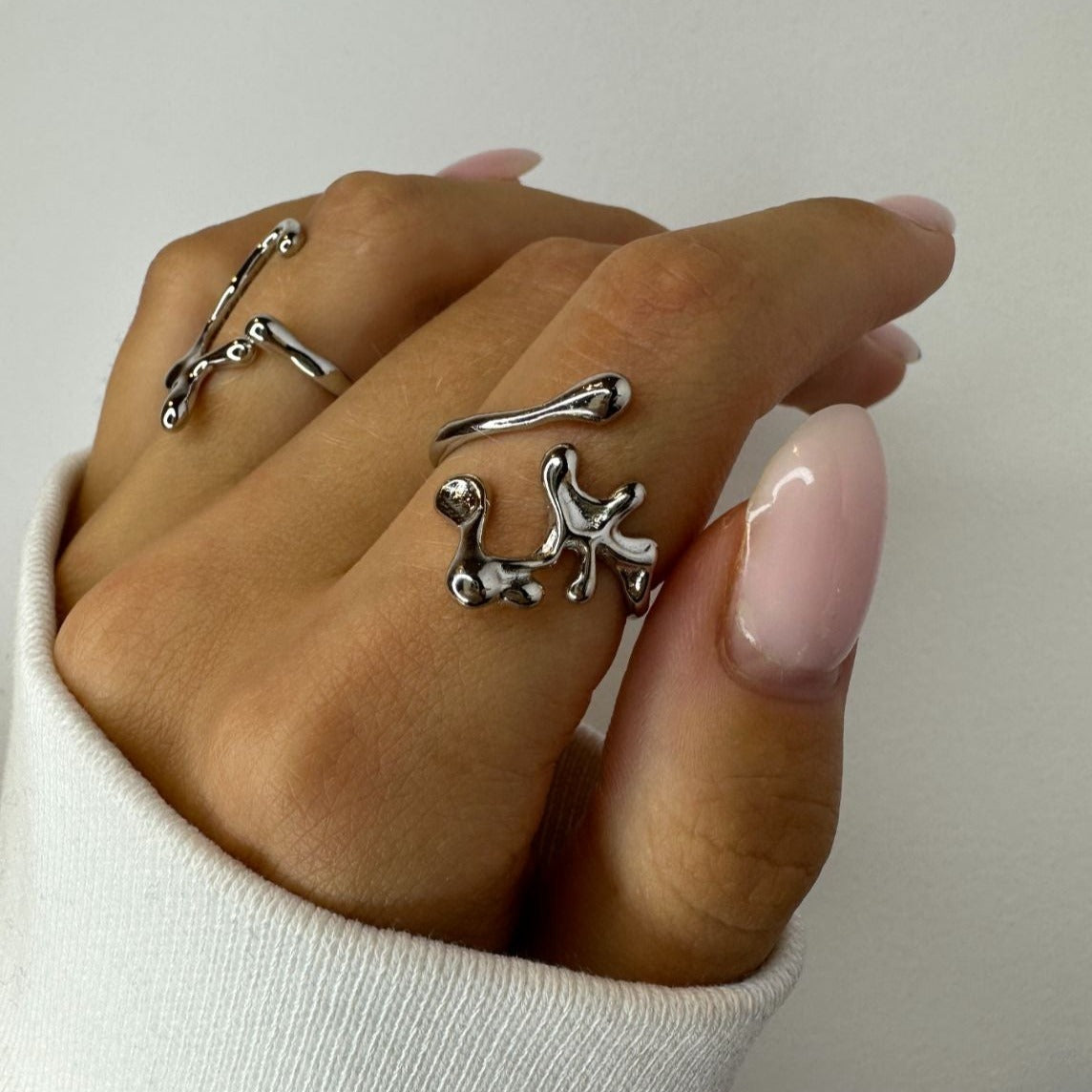 Asymmetrical Silver Ring Set