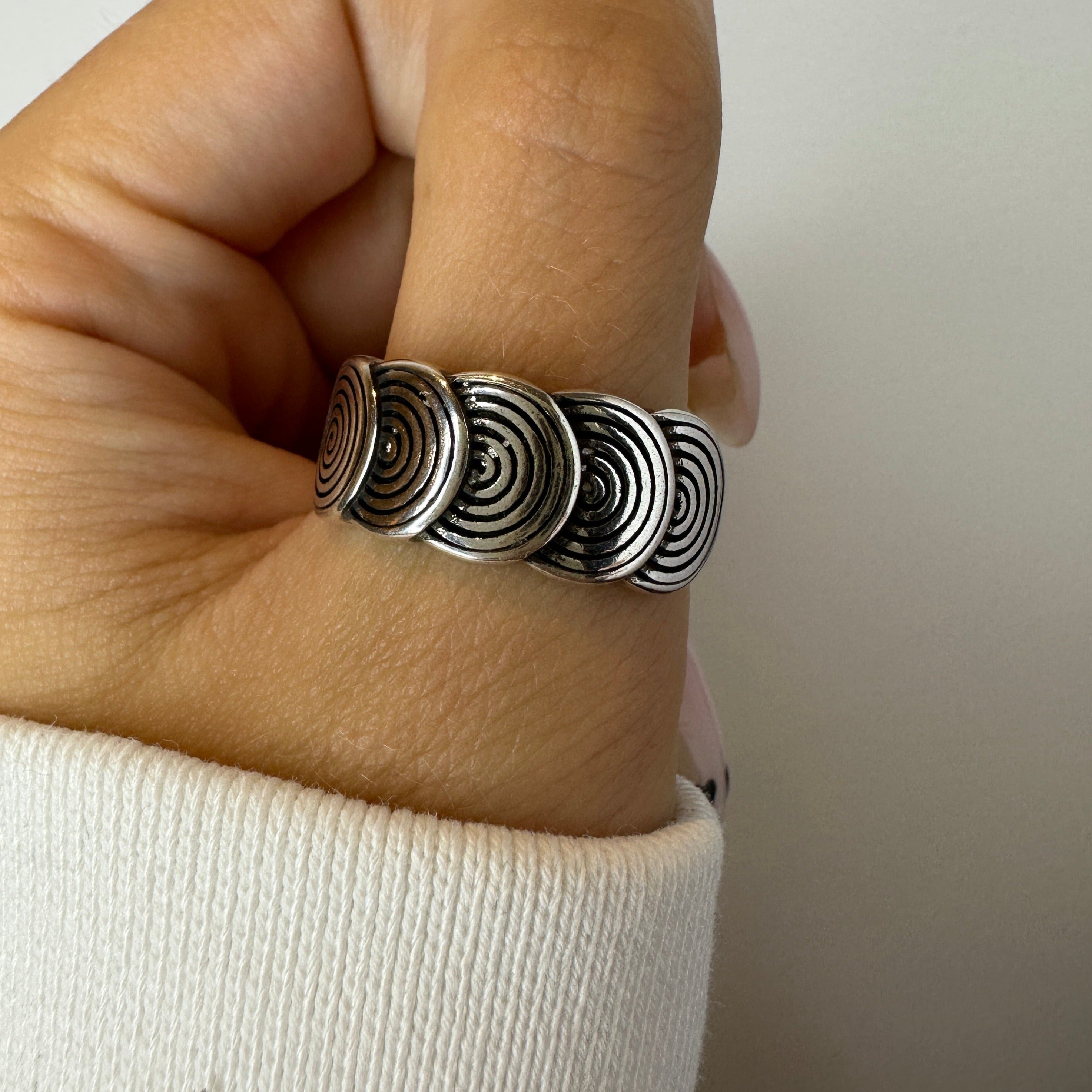 Textured Silver Circle Ring