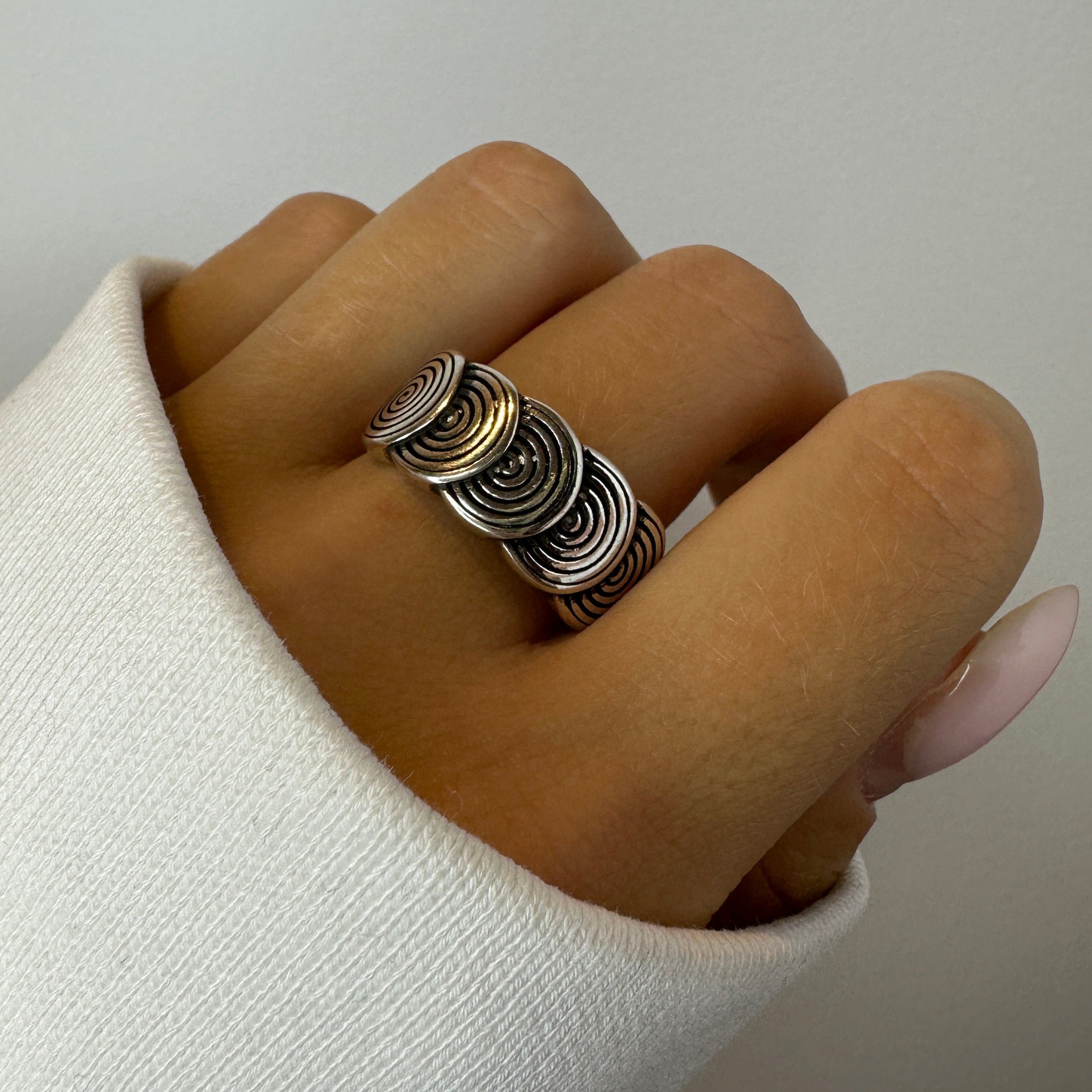 Textured Silver Circle Ring