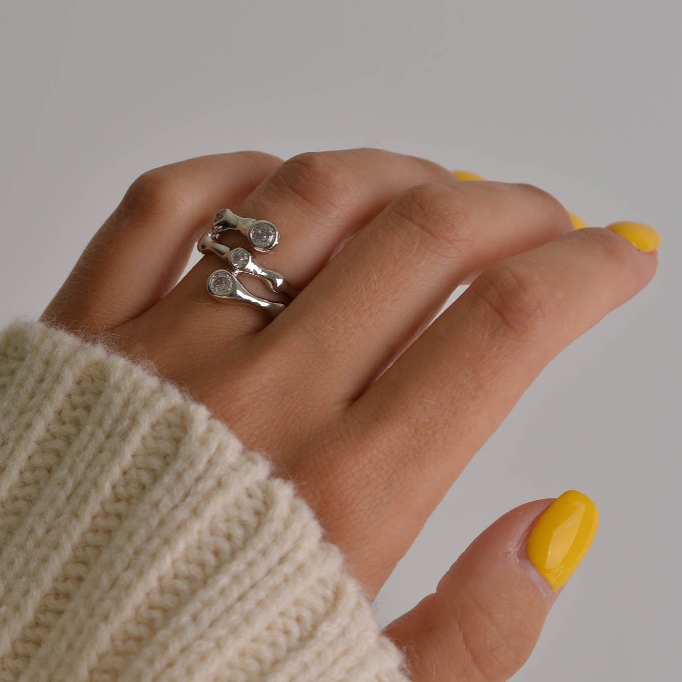 Unique Cubic Zirconia Gemstone Silver Ring