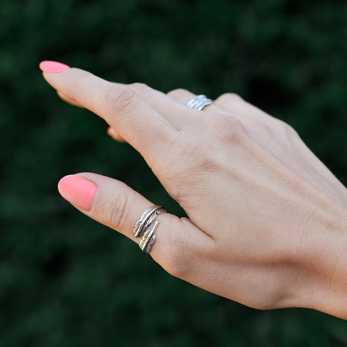 Adjustable Silver Feather Ring