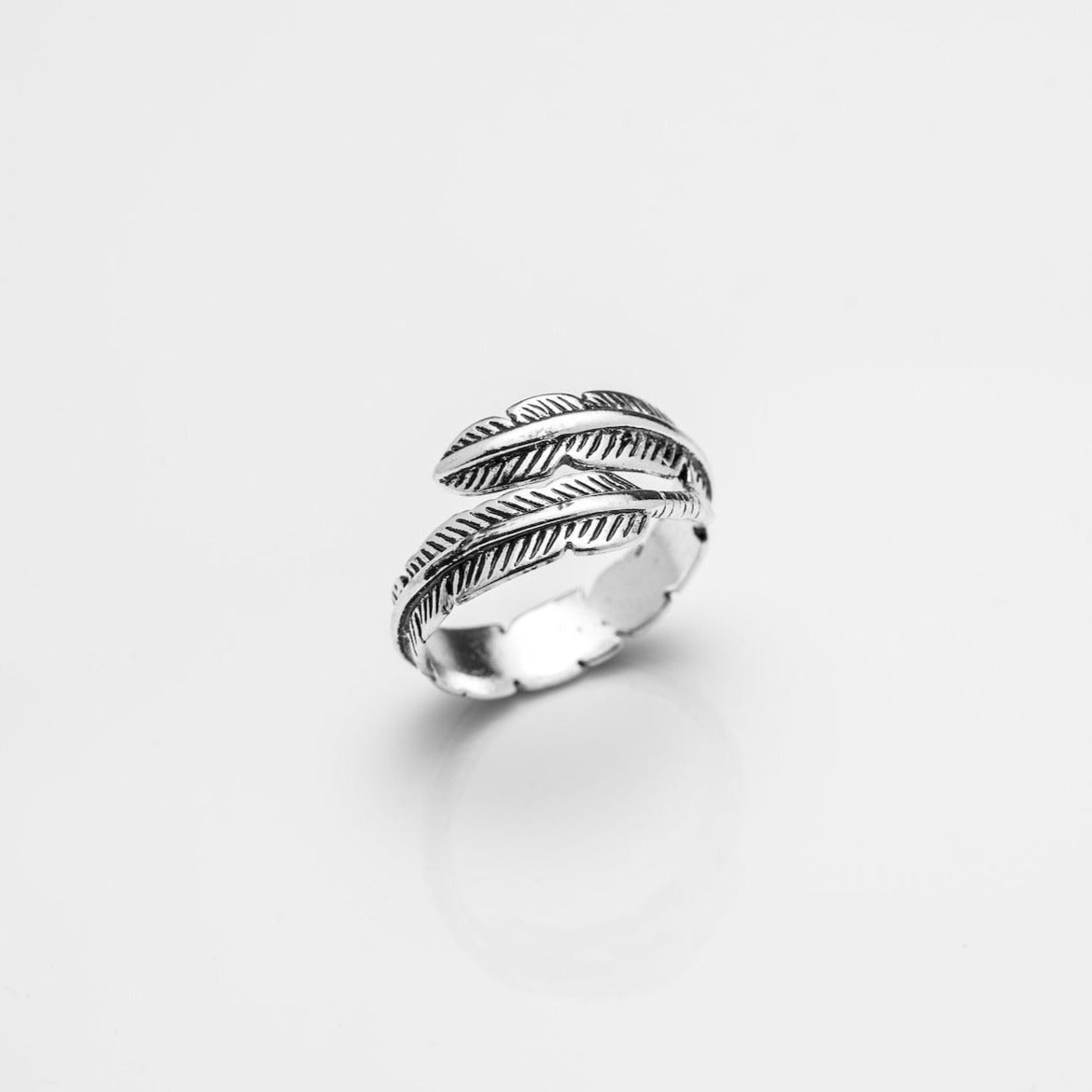 Adjustable Silver Feather Ring