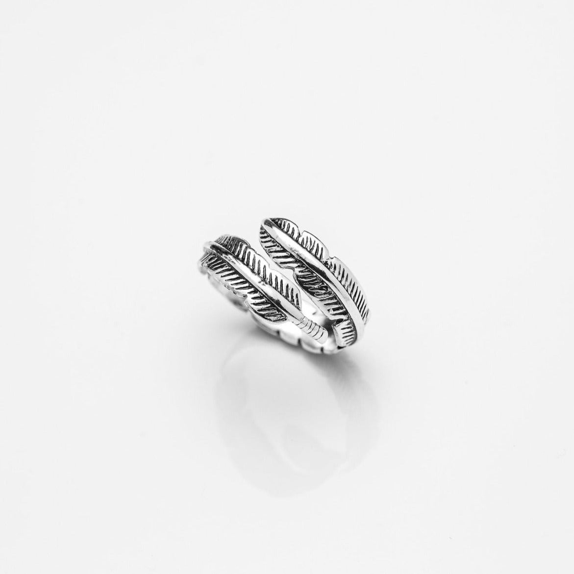 Adjustable Silver Feather Ring