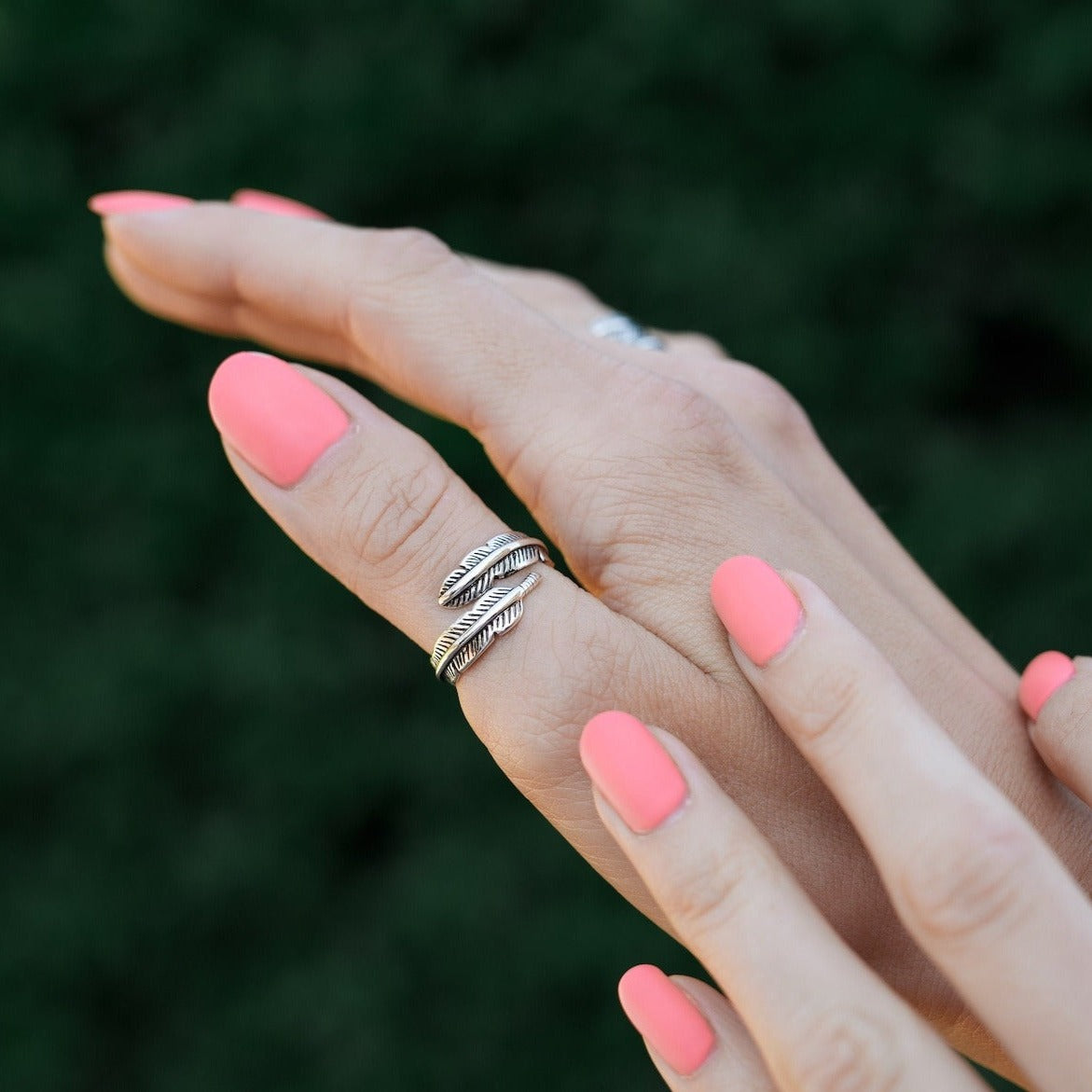 Adjustable Silver Feather Ring